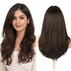 SilkCrown Human Hair Wig– Natural Brown 24 Inch Full Head Wig for Women