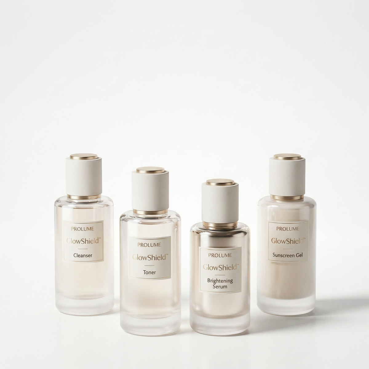GlowShield 4-Step Glass Vial Skincare Kit  (Cleanser + Toner + Brightening Serum + Sunscreen Gel)