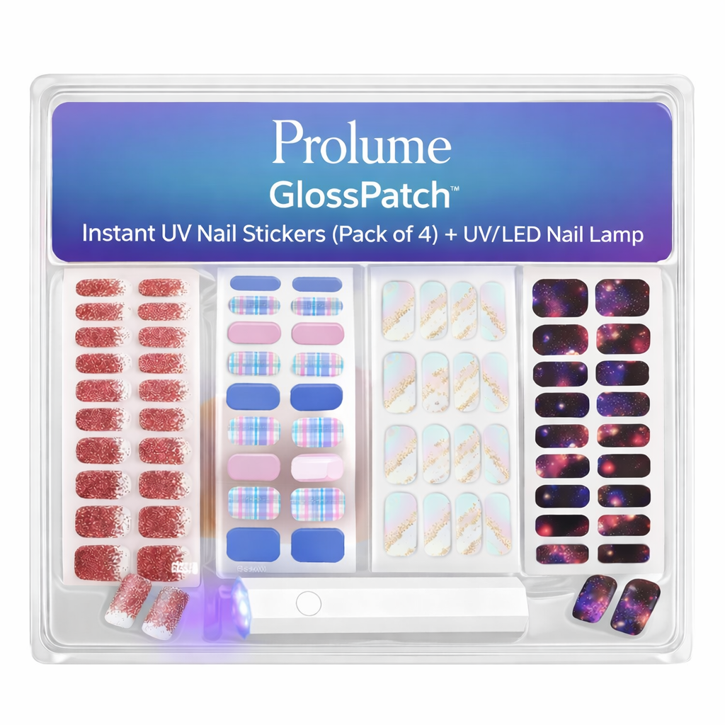 GlossPatch Instant UV Nail Stickers + UV/LED lamp (Pack of 4)