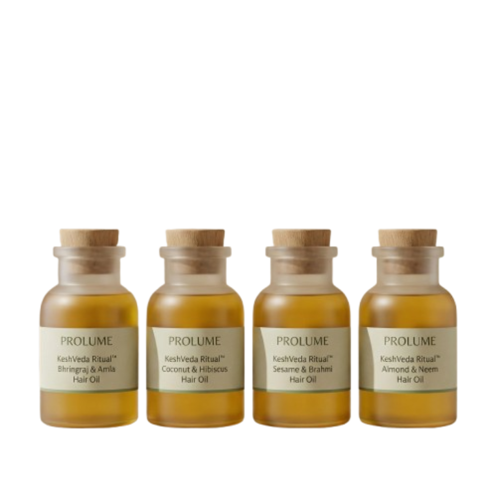 KeshVeda Ritual Highly Viscous Hair Oil Set  (Pack of 4 – Frost Bottle with Wooden Cork)