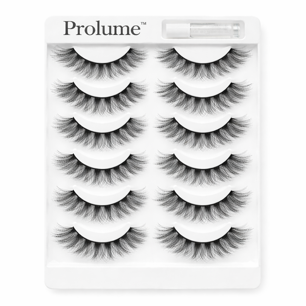Natural Black Fake Eyelashes – Set of 6 Pairs with Lash Glue