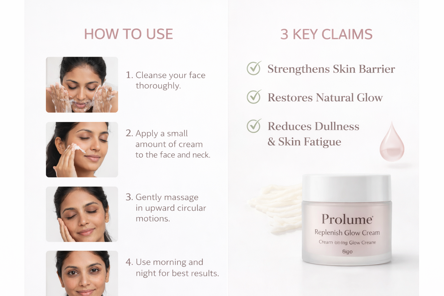 Replenish Glow Cream 50 gm | Frosted glass jar with airless pump lid