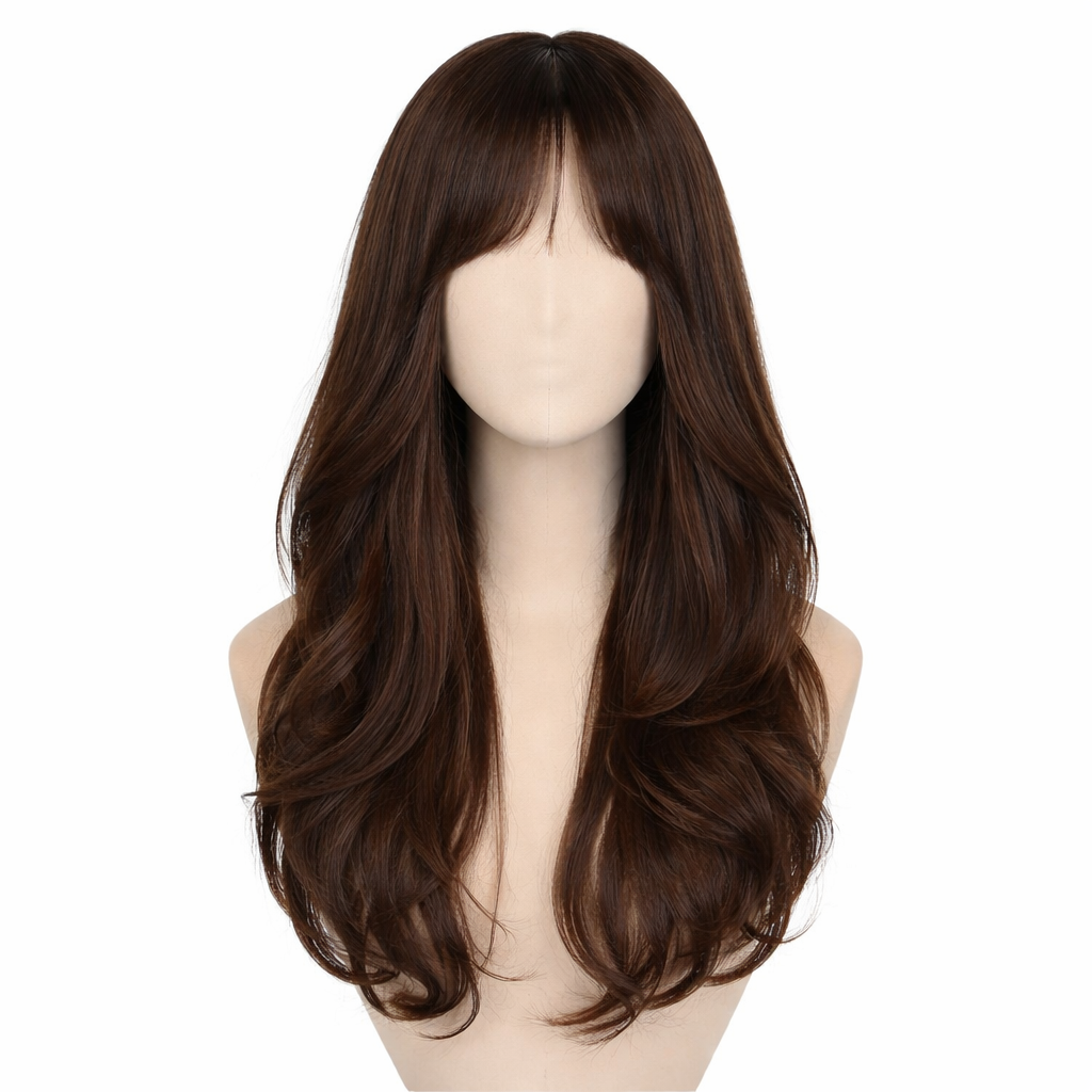 SilkCrown Human Hair Wig– Natural Brown 24 Inch Full Head Wig for Women