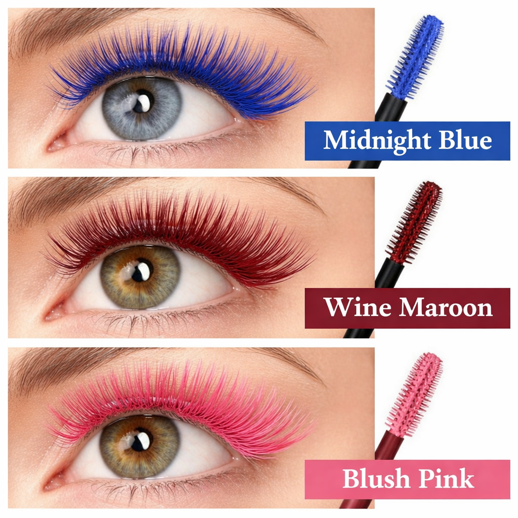 ColorLash Mascara Trio – Midnight Blue, Wine Maroon & Blush Pink (Pack of 3)