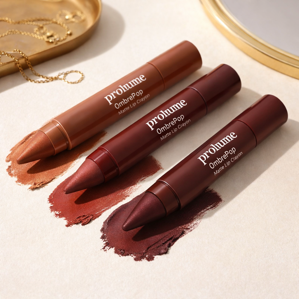 OmbrePop Gradient Matte Lip Crayon Trio – Warm Brown, Maroon & Deep Wine