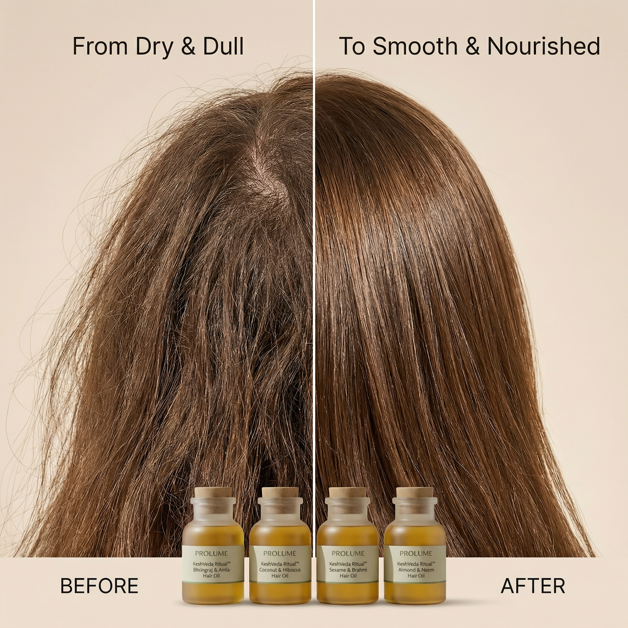 KeshVeda Ritual Highly Viscous Hair Oil Set  (Pack of 4 – Frost Bottle with Wooden Cork)