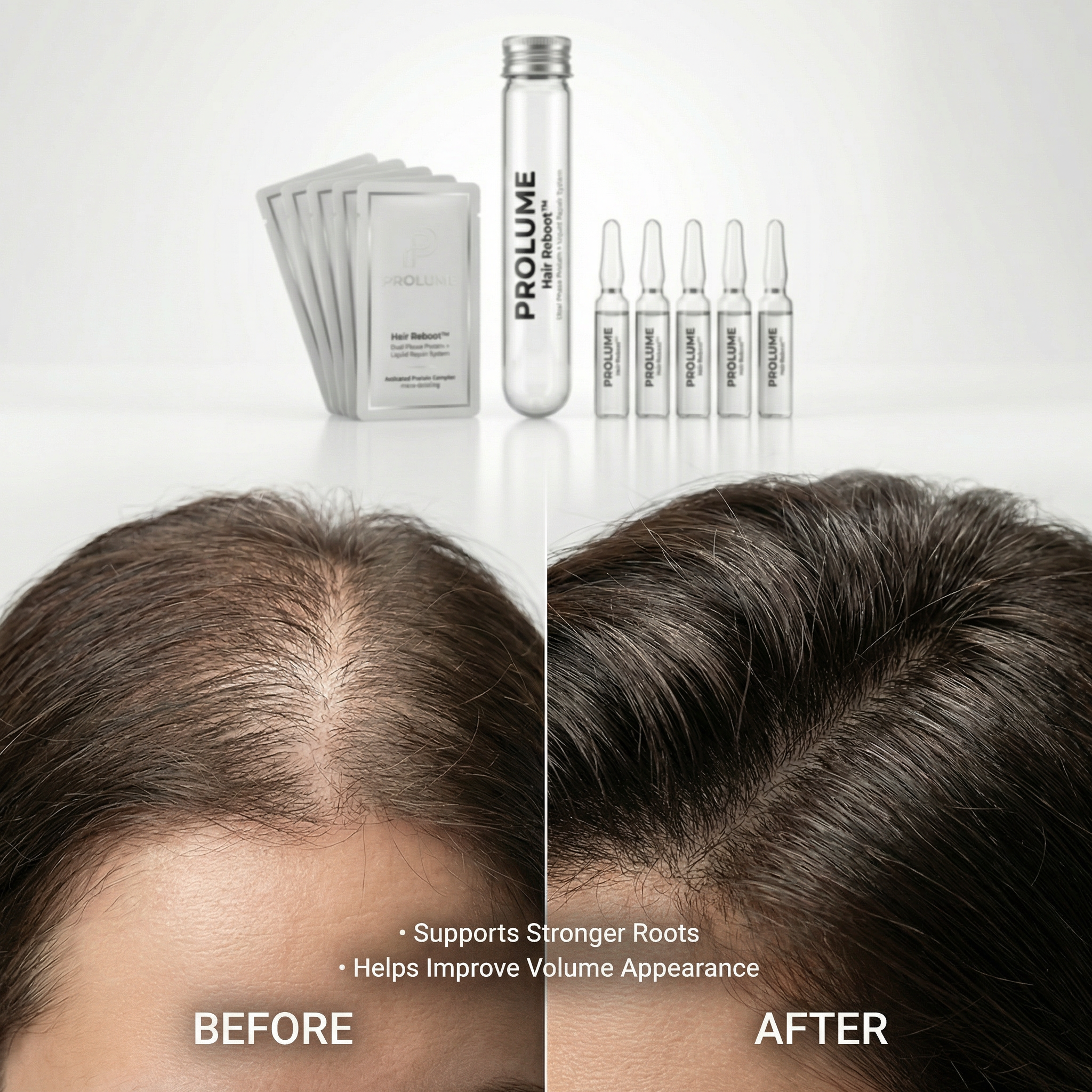 Hair Reboot Test Tube Therapy  Dual Phase Protein + Liquid Repair System  Lab Test Tube Packaging | 1 Tube + 5 Powder Sachets + 5 Liquid Ampoules