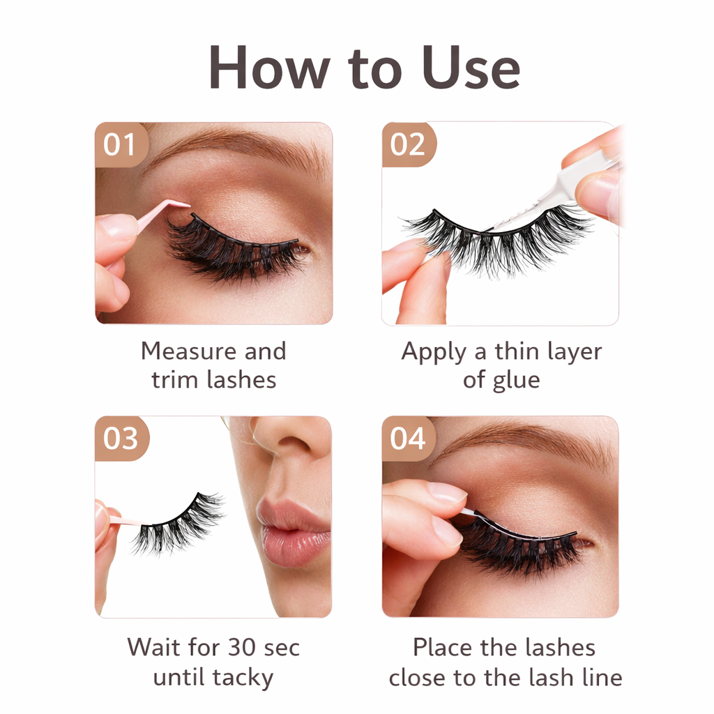 Natural Black Fake Eyelashes – Set of 6 Pairs with Lash Glue