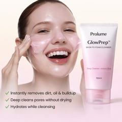 GlowPrep Mask-to-Foam Cleanser  100 ml | Matte soft-touch squeeze tube | Flip cap (travel friendly)