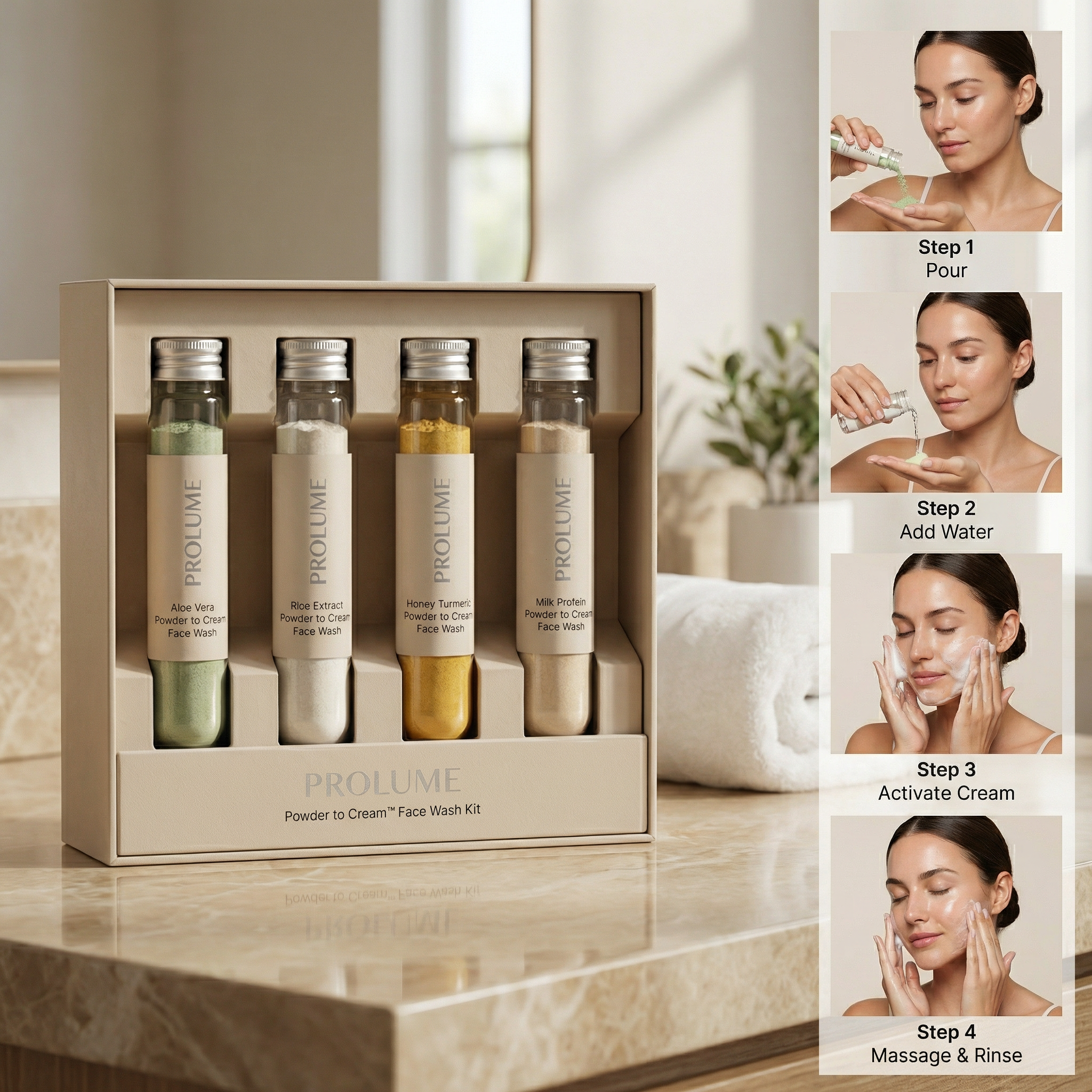 Powder to Cream Face Wash Kit  ~4 Variants | Test Tube Packaging Pack of 4