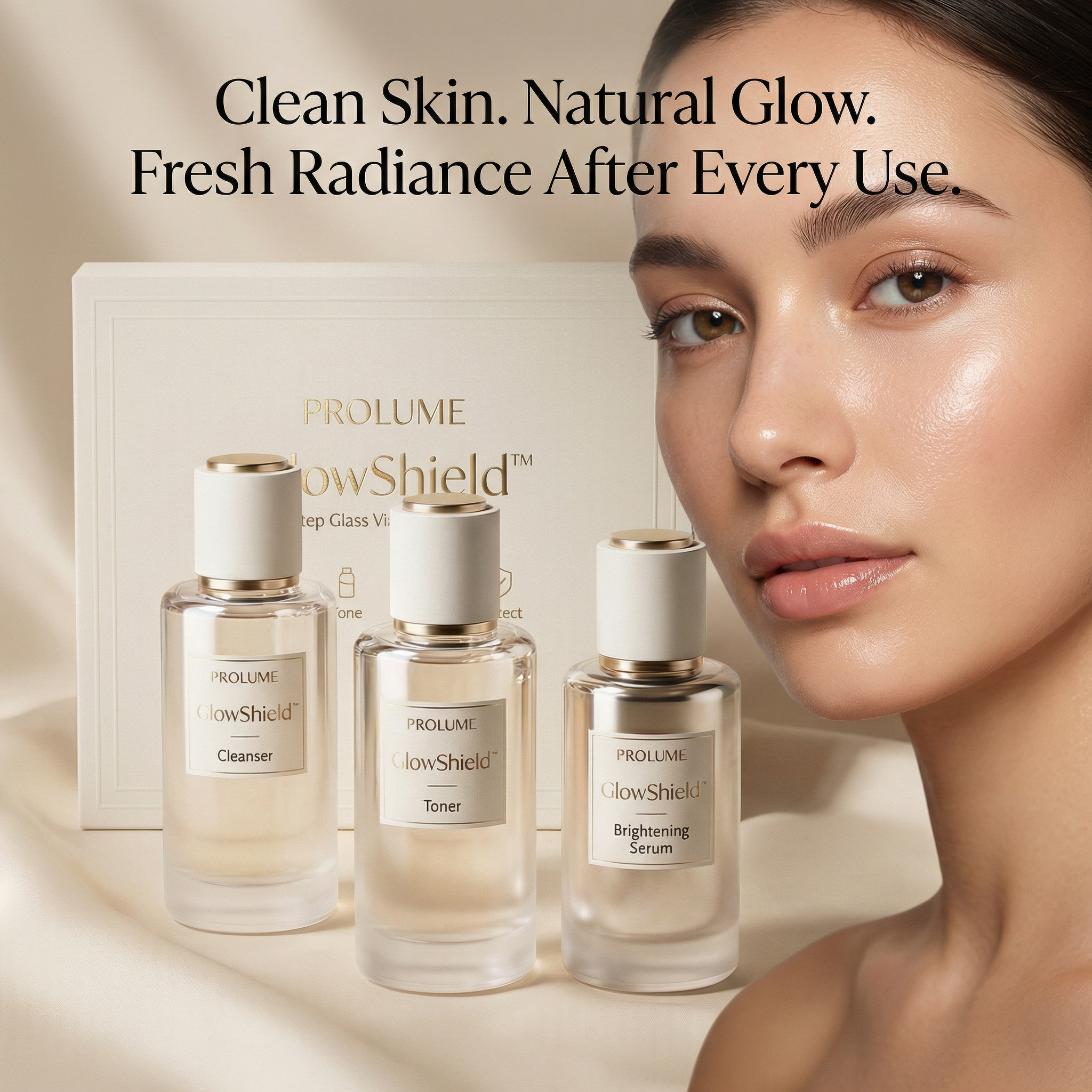 GlowShield 4-Step Glass Vial Skincare Kit  (Cleanser + Toner + Brightening Serum + Sunscreen Gel)