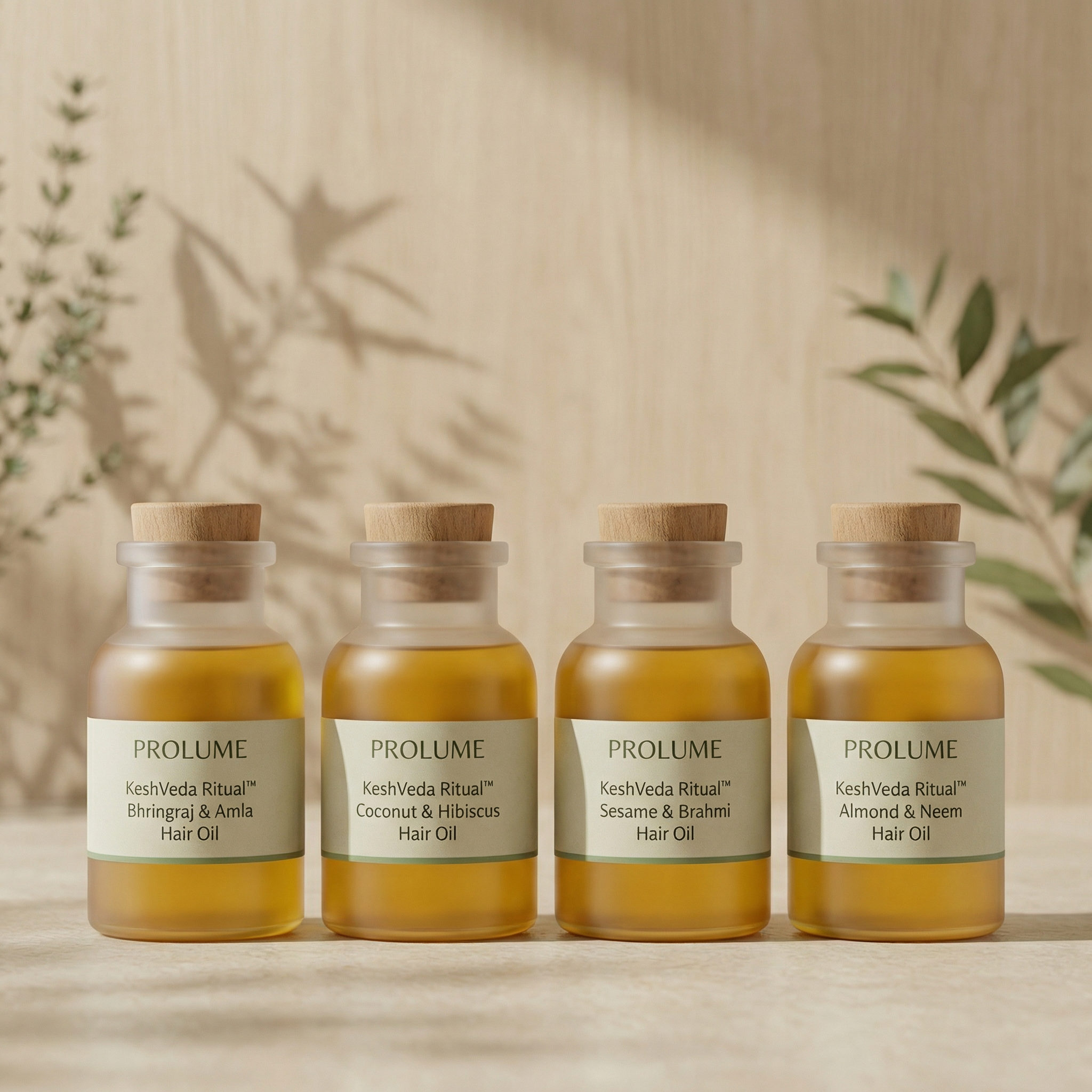 KeshVeda Ritual Highly Viscous Hair Oil Set  (Pack of 4 – Frost Bottle with Wooden Cork)