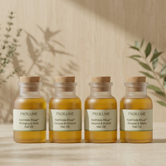KeshVeda Ritual Highly Viscous Hair Oil Set  (Pack of 4 – Frost Bottle with Wooden Cork)