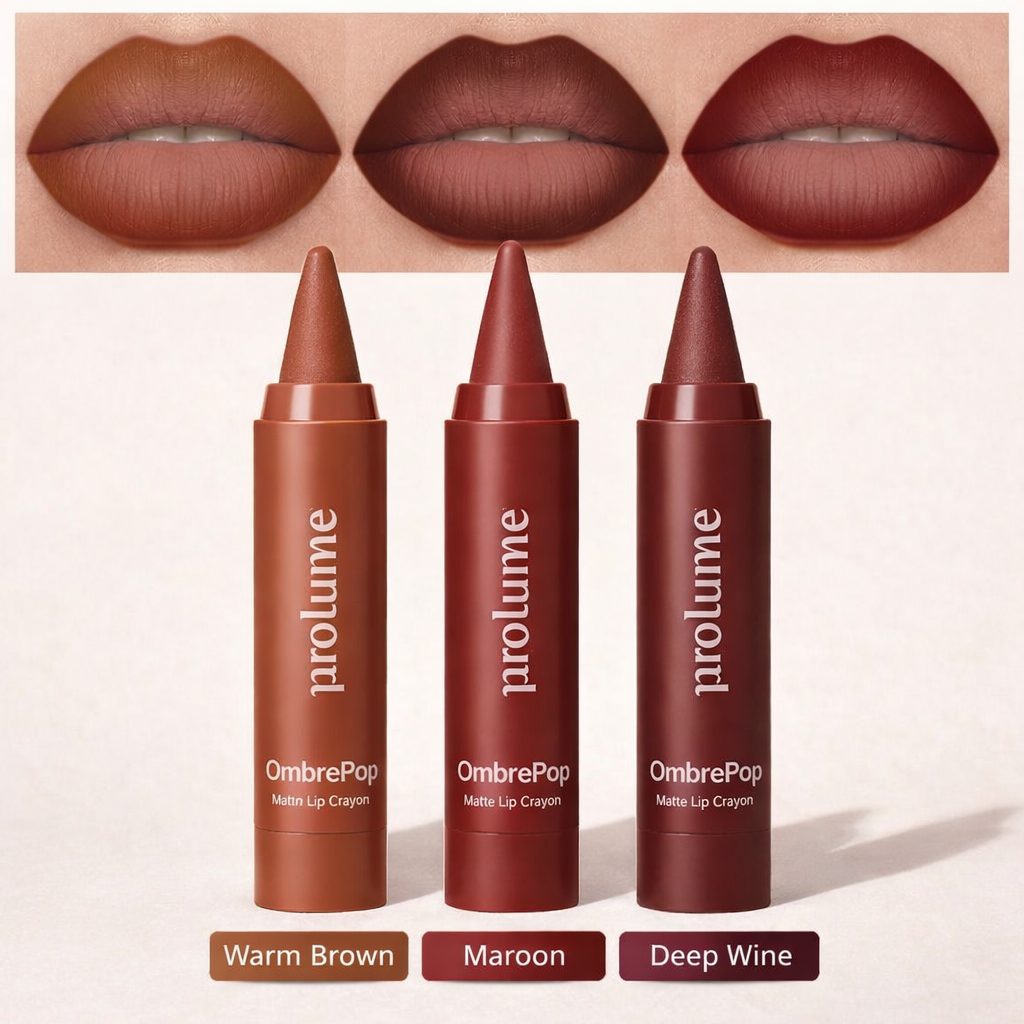 OmbrePop Gradient Matte Lip Crayon Trio – Warm Brown, Maroon & Deep Wine