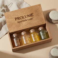 AyurVeda Luxe Highly Viscous Body Oil Set (Pack of 4 – Frost Bottle with Wooden Cork)