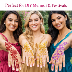 GlitterMehndi™ Art Kit with 10 Henna Tattoo Stencils & 2 Glitter Powders with Glitter Glue