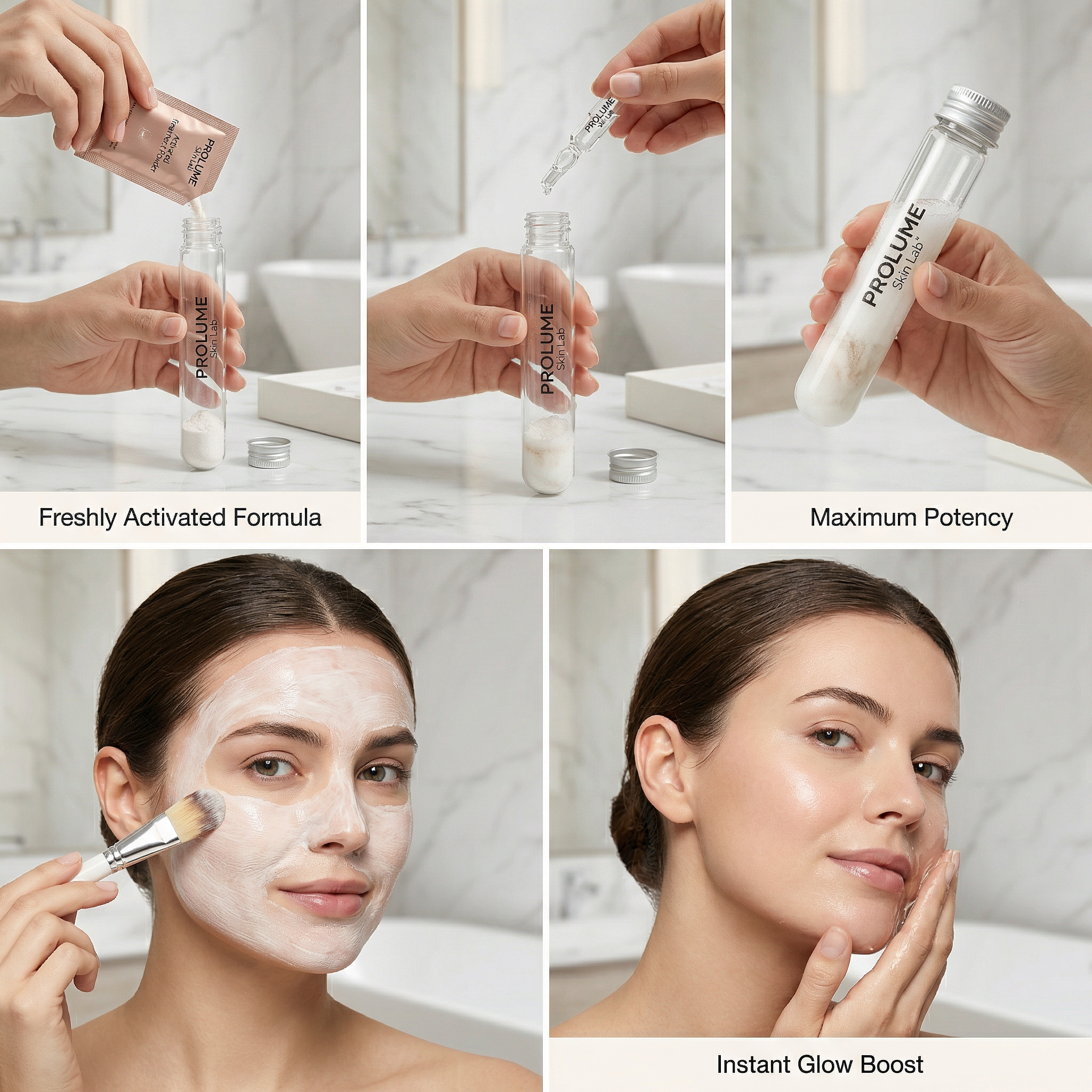Skin Lab Test Tube Facial Mask Kit  Activated Powder + Liquid Treatment System  Lab Test Tube Packaging | 1 Test Tube + 5 Powder Sachets + 5 Liquid Ampoules