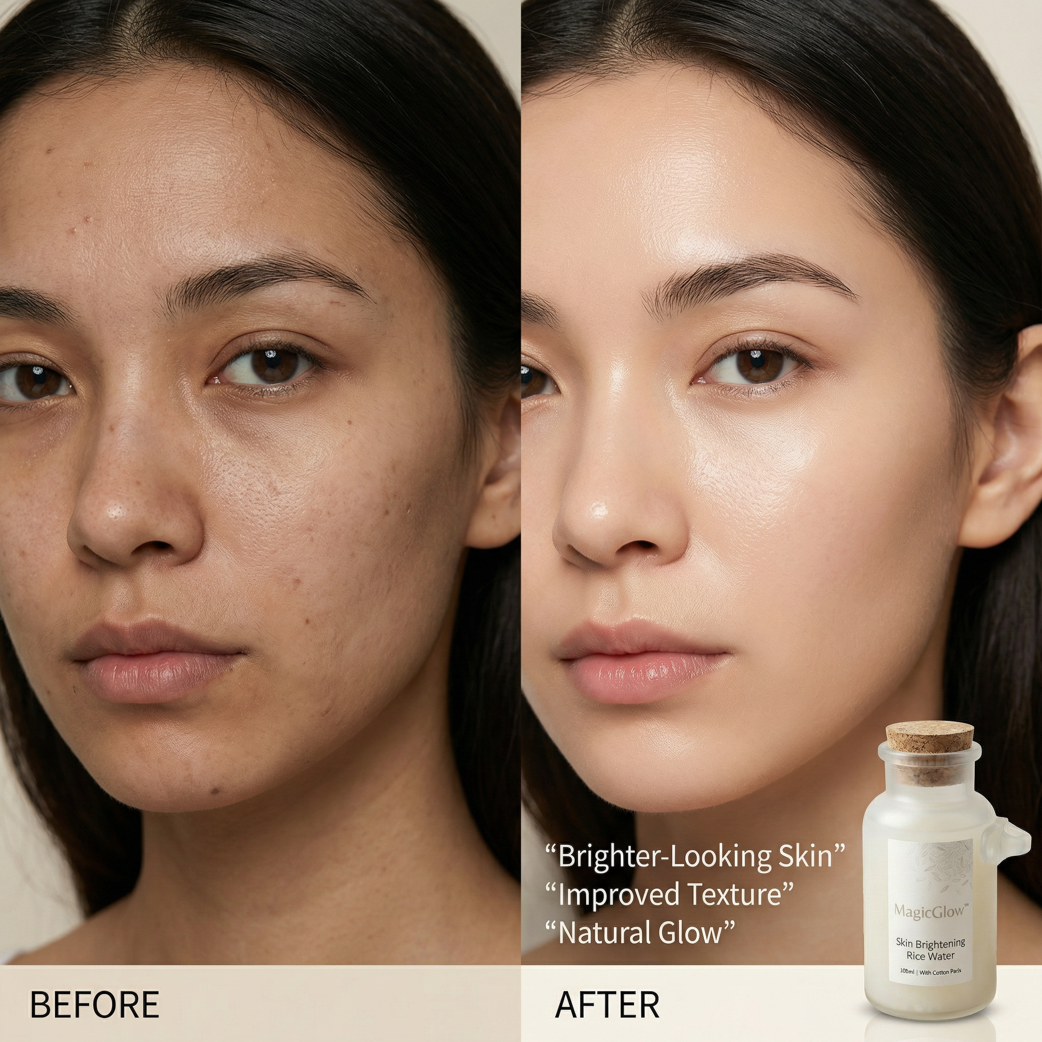 MagicGlow Skin Brightening Rice Water  ~100ml | Frost Bottle | With Cotton Pads