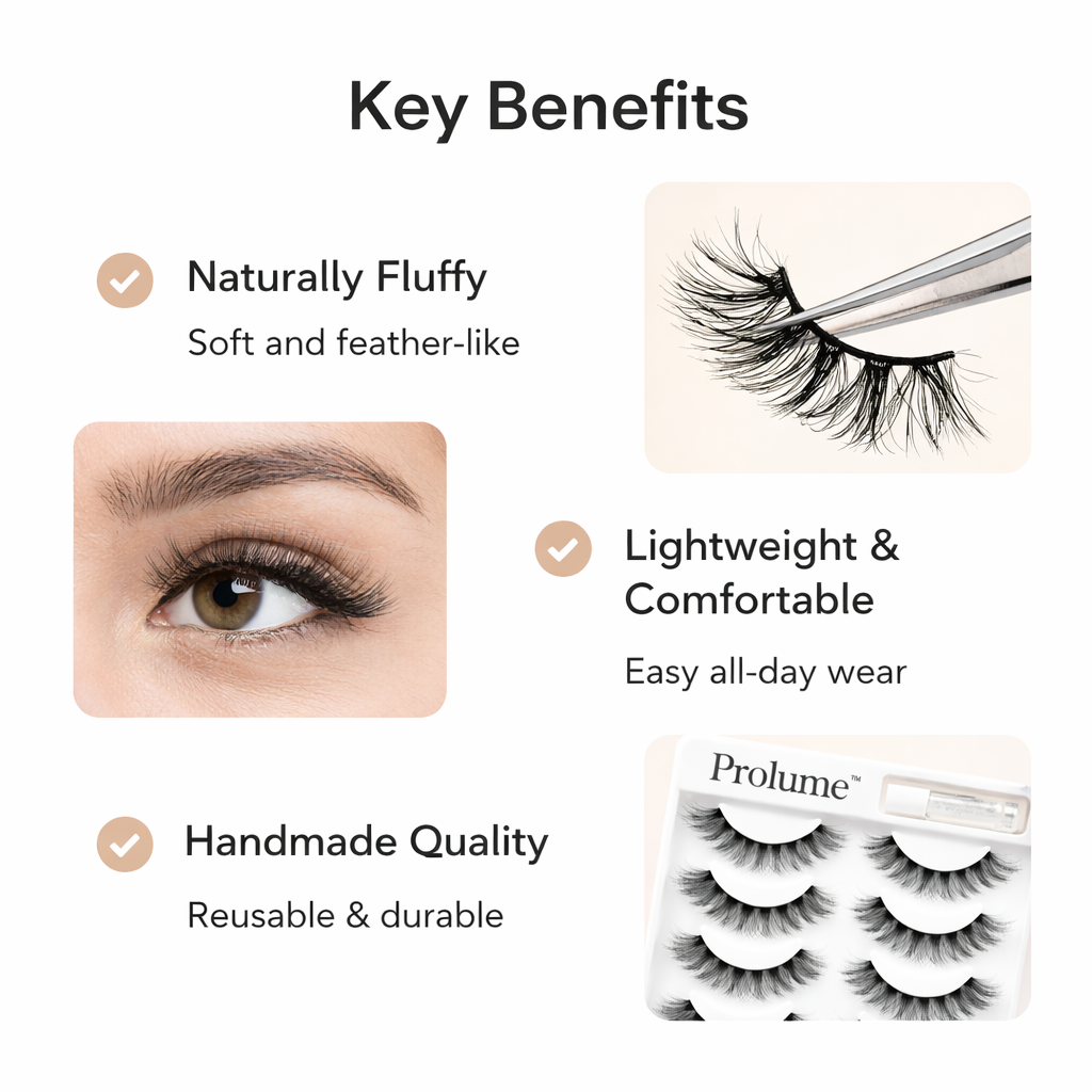 Natural Black Fake Eyelashes – Set of 6 Pairs with Lash Glue