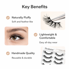 Natural Black Fake Eyelashes – Set of 6 Pairs with Lash Glue