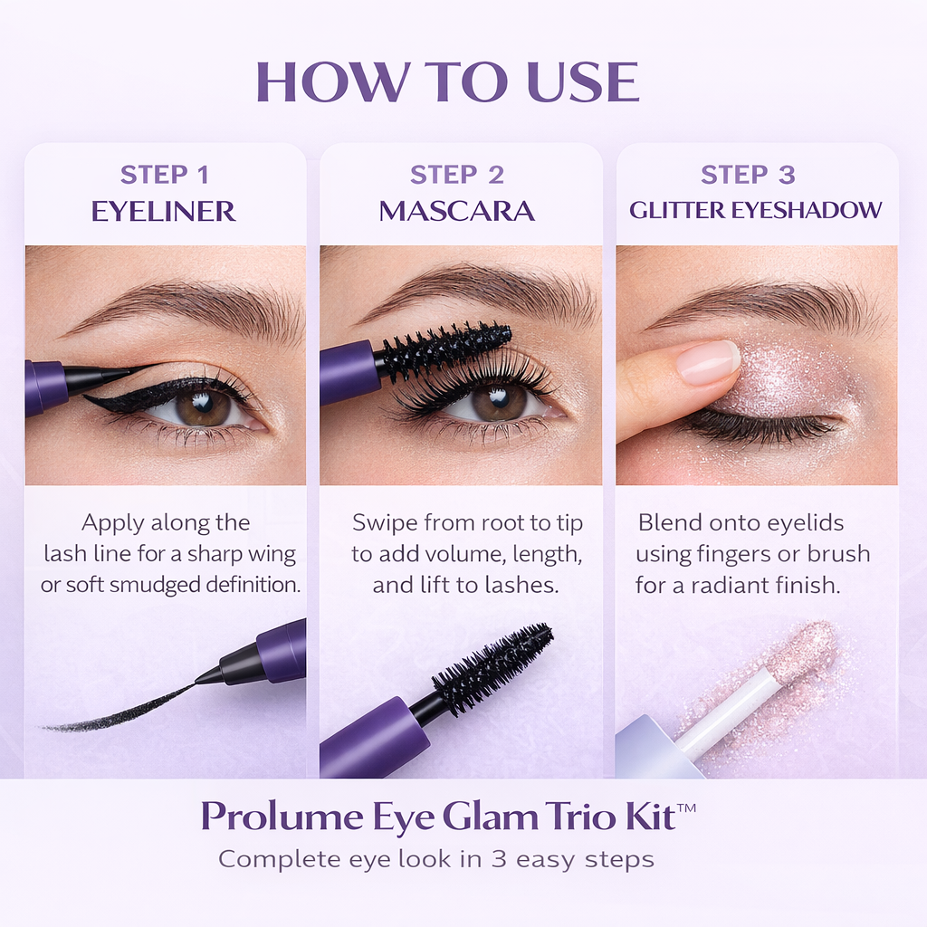 Eye Glam Trio Kit- Eyeliner + Mascara + Glitter Eyeshadow