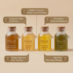 AyurVeda Luxe Highly Viscous Body Oil Set (Pack of 4 – Frost Bottle with Wooden Cork)