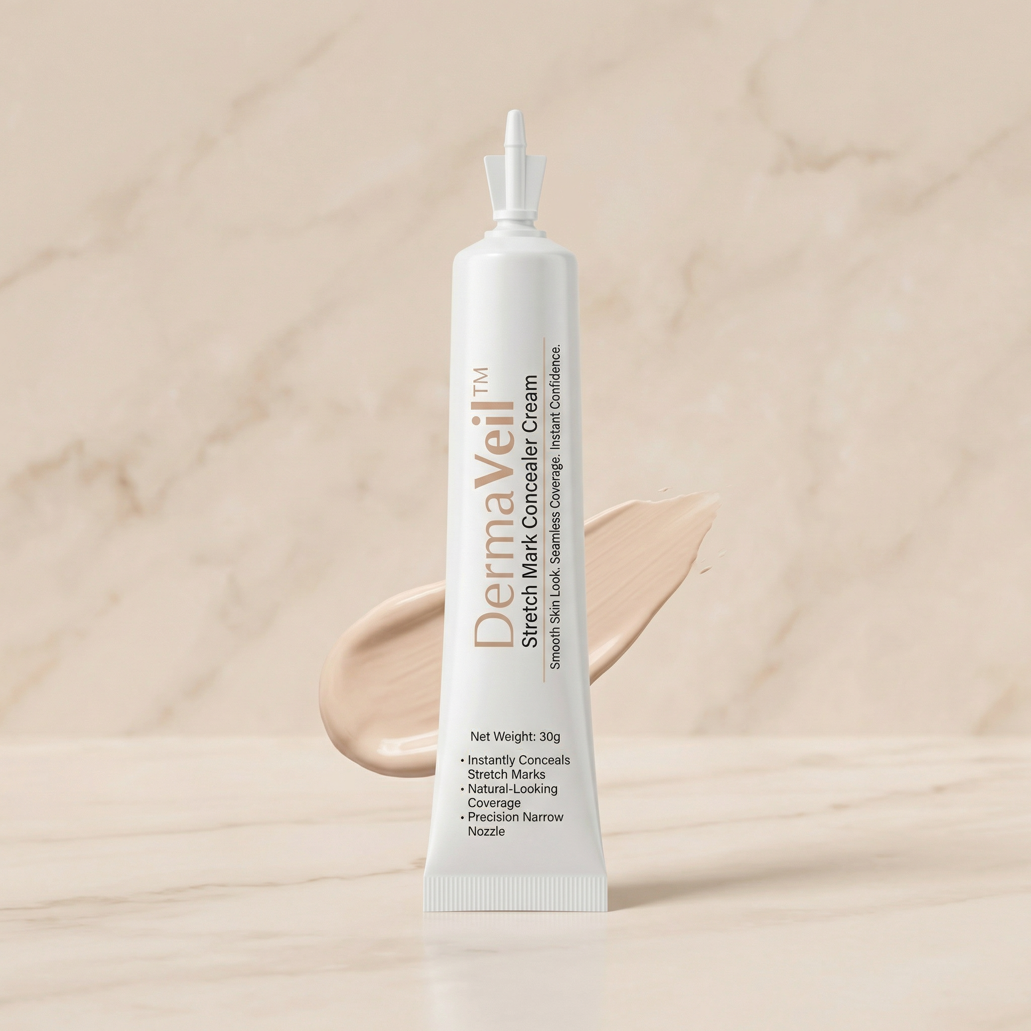 DermaVeil Stretch Mark Concealer Cream  ~30g | Narrow Pointed Dispenser Tube