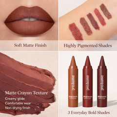 OmbrePop Gradient Matte Lip Crayon Trio – Warm Brown, Maroon & Deep Wine