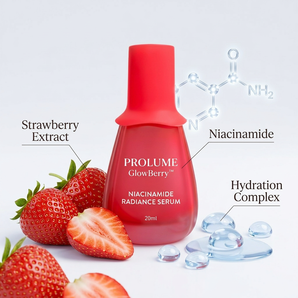 GlowBerry Niacinamide Radiance Serum  Strawberry Extract Brightening Serum | Lightweight Hydrating Face Serum | Daily Glow Booster