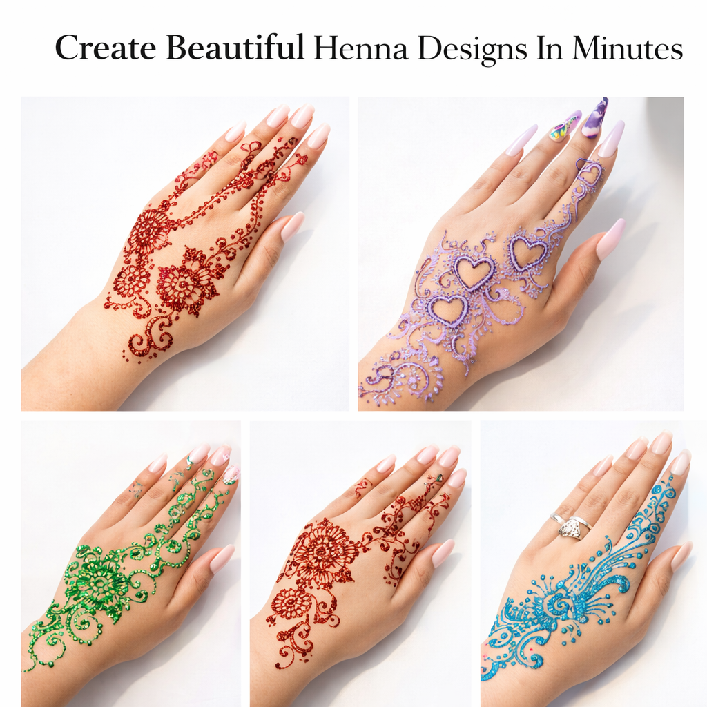 GlitterMehndi™ Art Kit with 10 Henna Tattoo Stencils & 2 Glitter Powders with Glitter Glue
