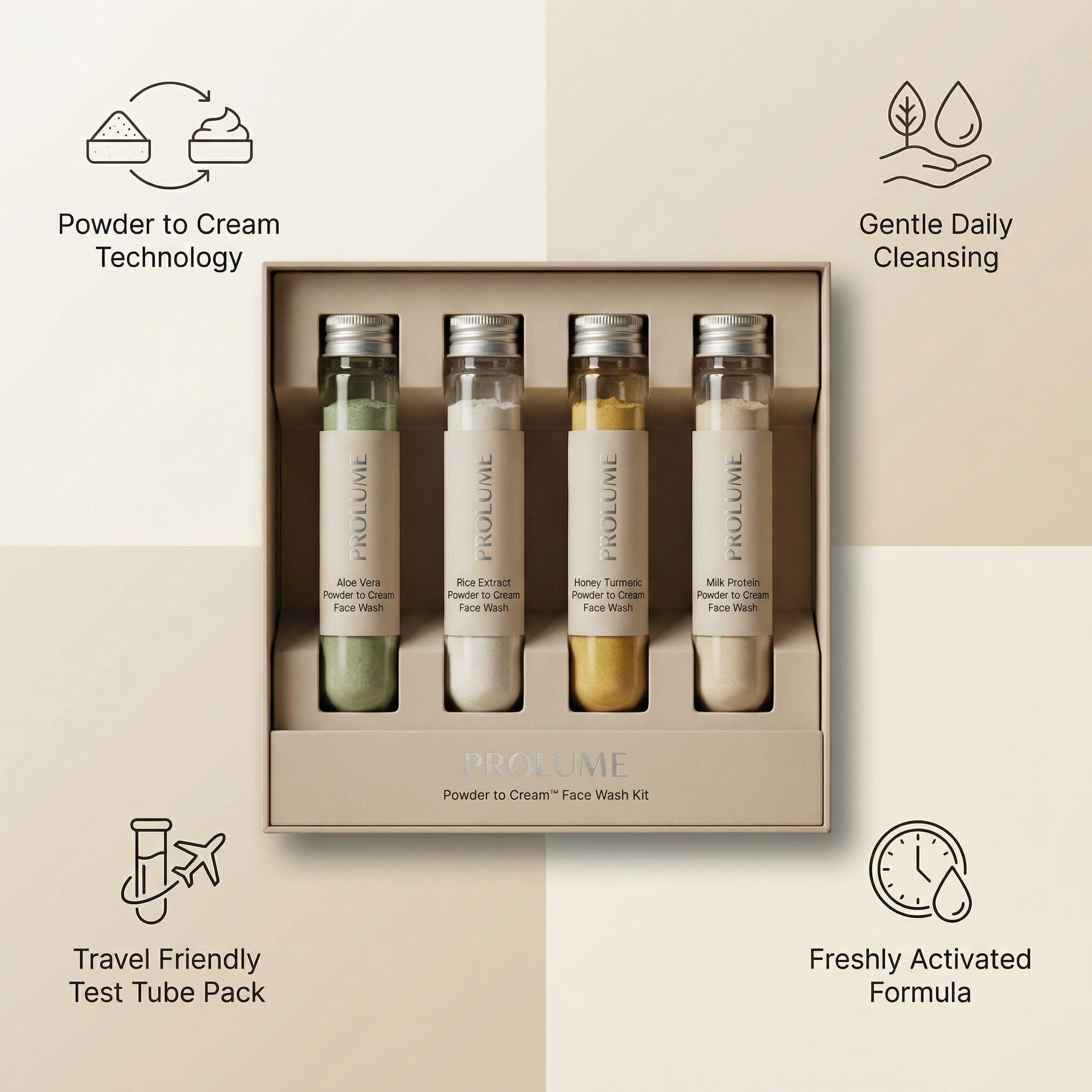 Powder to Cream Face Wash Kit  ~4 Variants | Test Tube Packaging Pack of 4