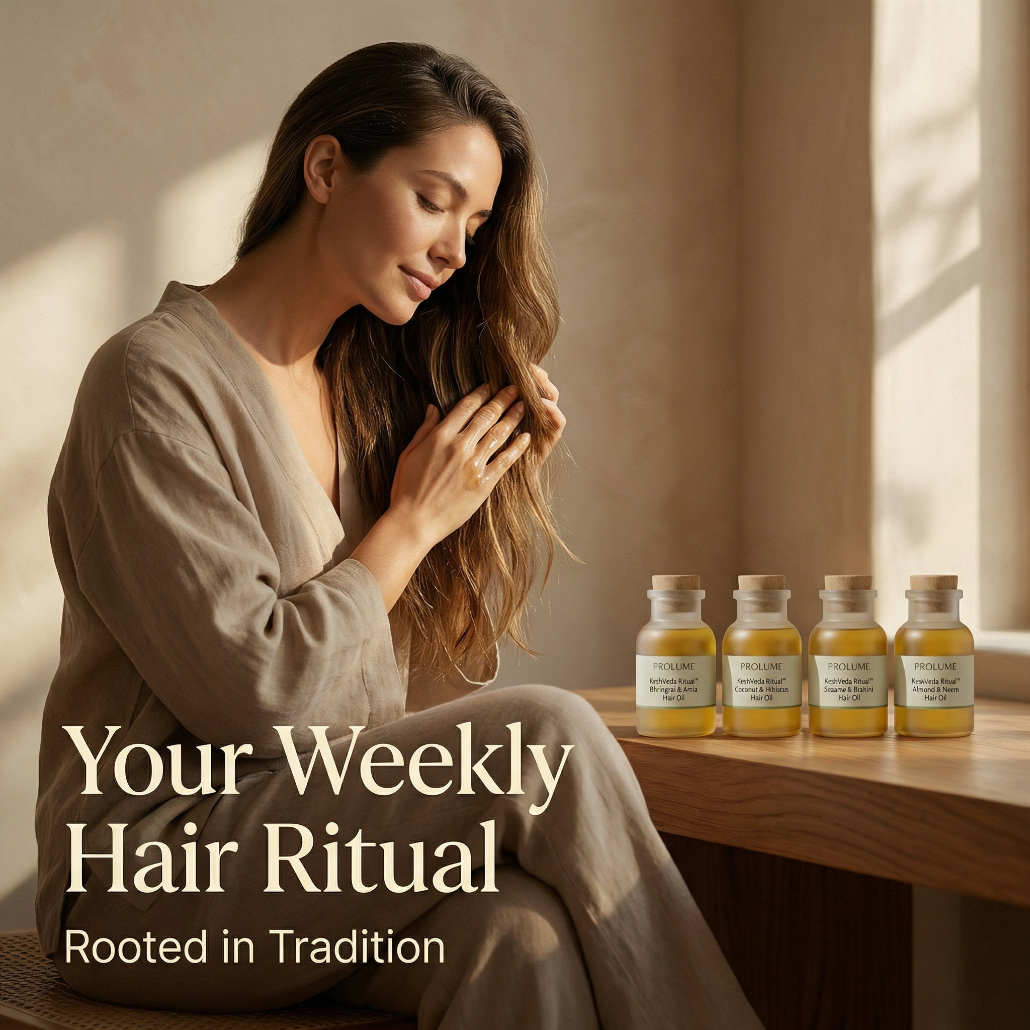 KeshVeda Ritual Highly Viscous Hair Oil Set  (Pack of 4 – Frost Bottle with Wooden Cork)