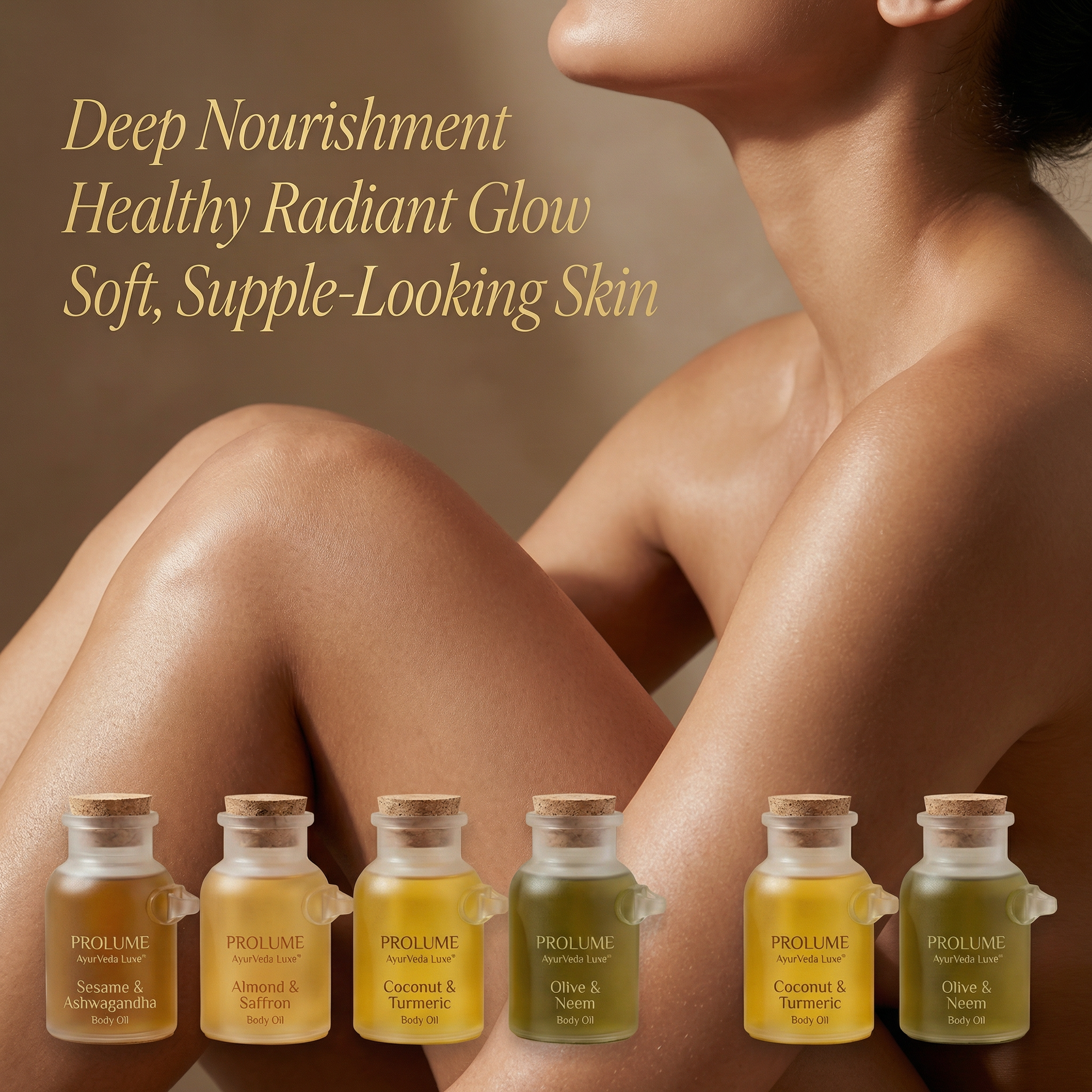 AyurVeda Luxe Highly Viscous Body Oil Set (Pack of 4 – Frost Bottle with Wooden Cork)