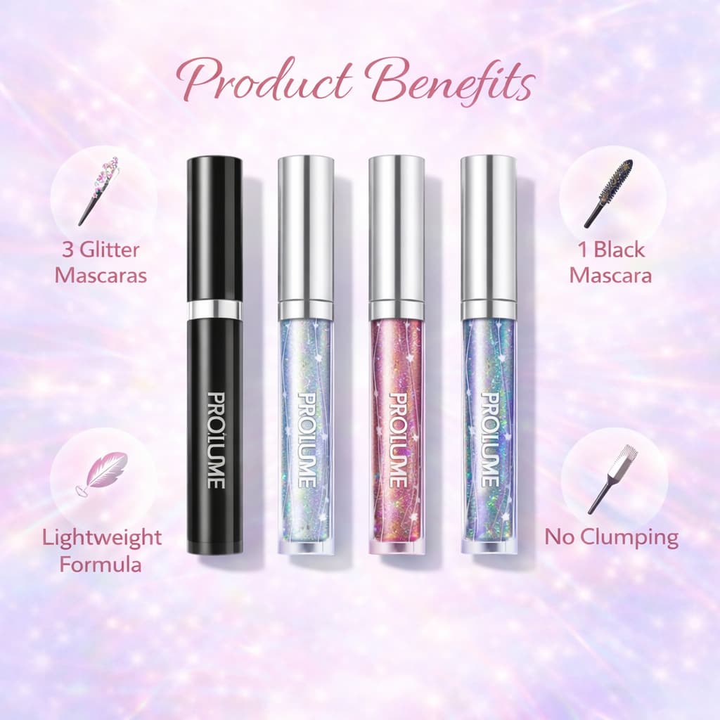 SparkLuxe  Multi-Dimensional Glitter Mascara with Black Mascara | Pack of 4