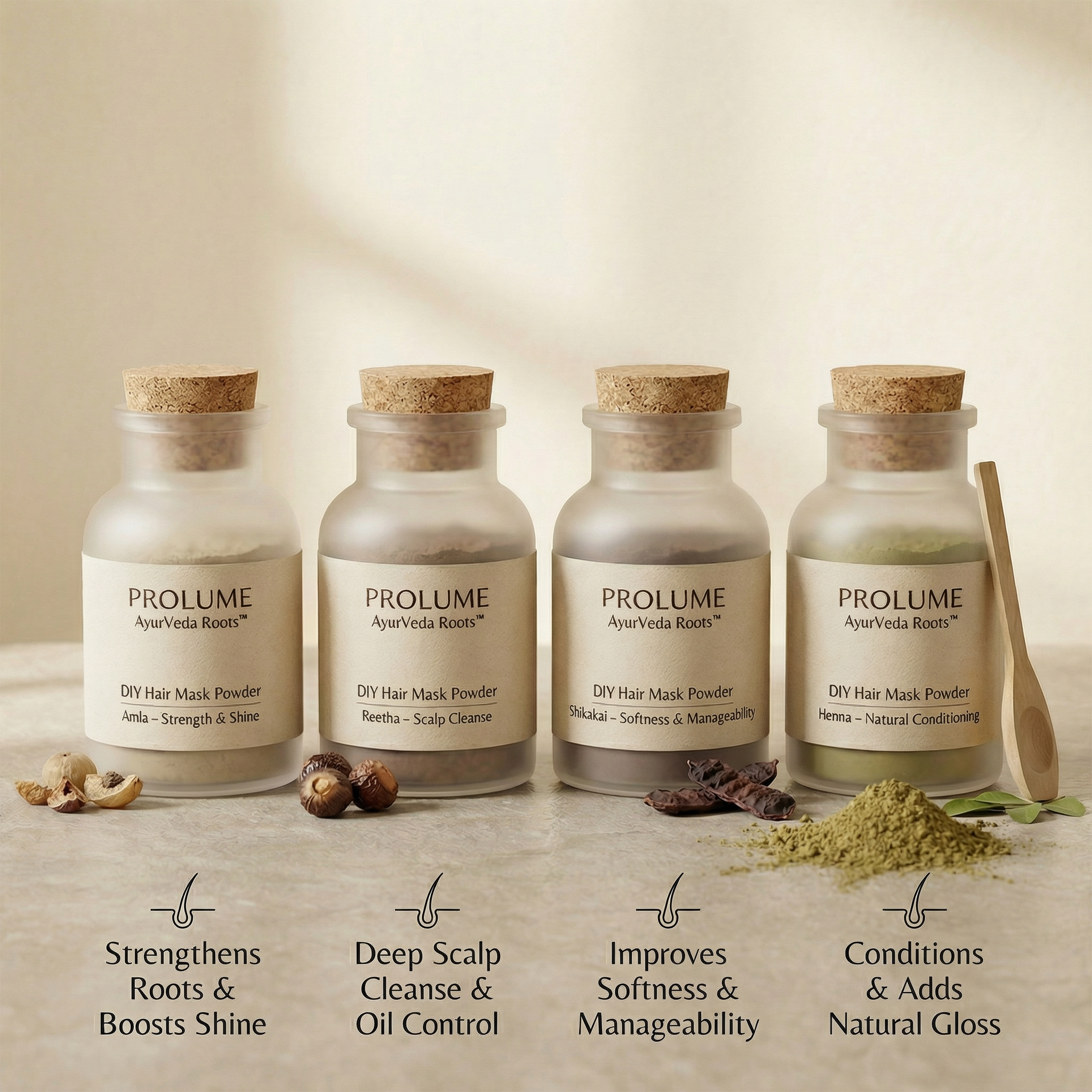 AyurVeda Roots DIY Hair Mask Powder Kit (Amla, Reetha, Shikakai & Henna – Pack of 4)
