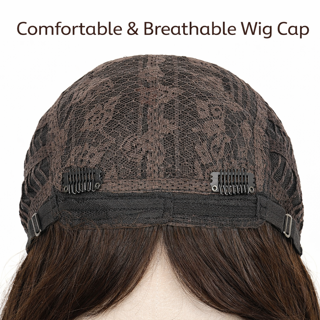 SilkCrown Human Hair Wig– Natural Brown 24 Inch Full Head Wig for Women