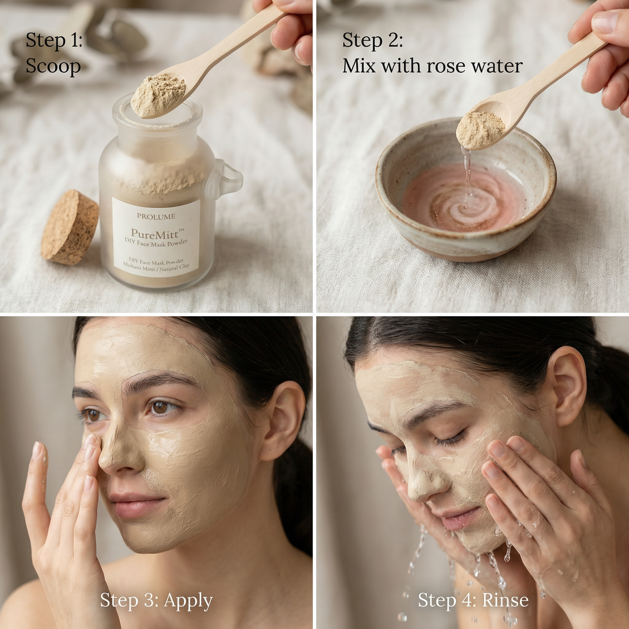 PureMitt DIY Face Mask Powder  (Clay / Multani Mitti – Cork Bottle with Wooden Spoon)