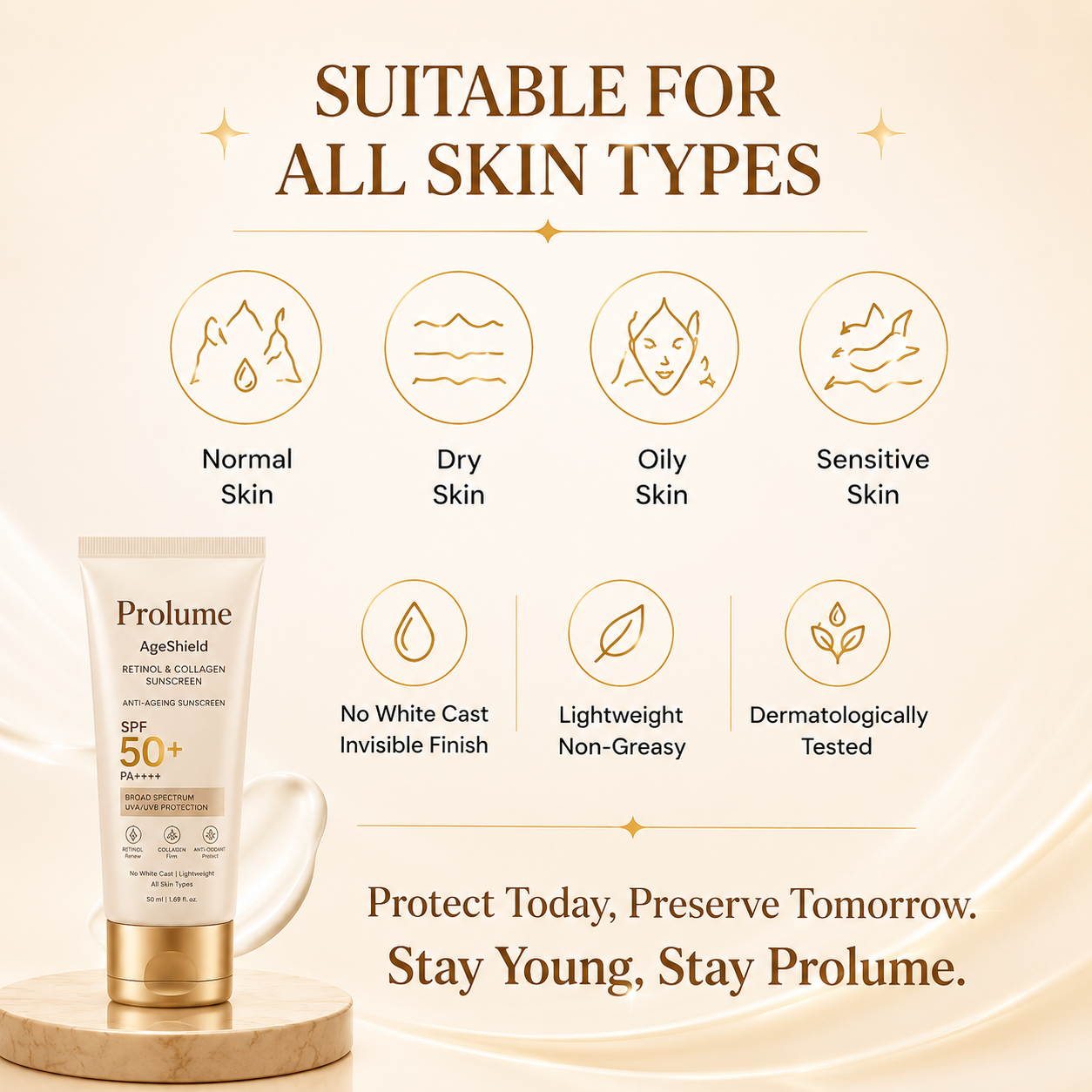 AgeShield Anti-Ageing Sunscreen SPF 50 PA+++ with Retinol, Zinc Oxide & Hydrolyzed Collagen