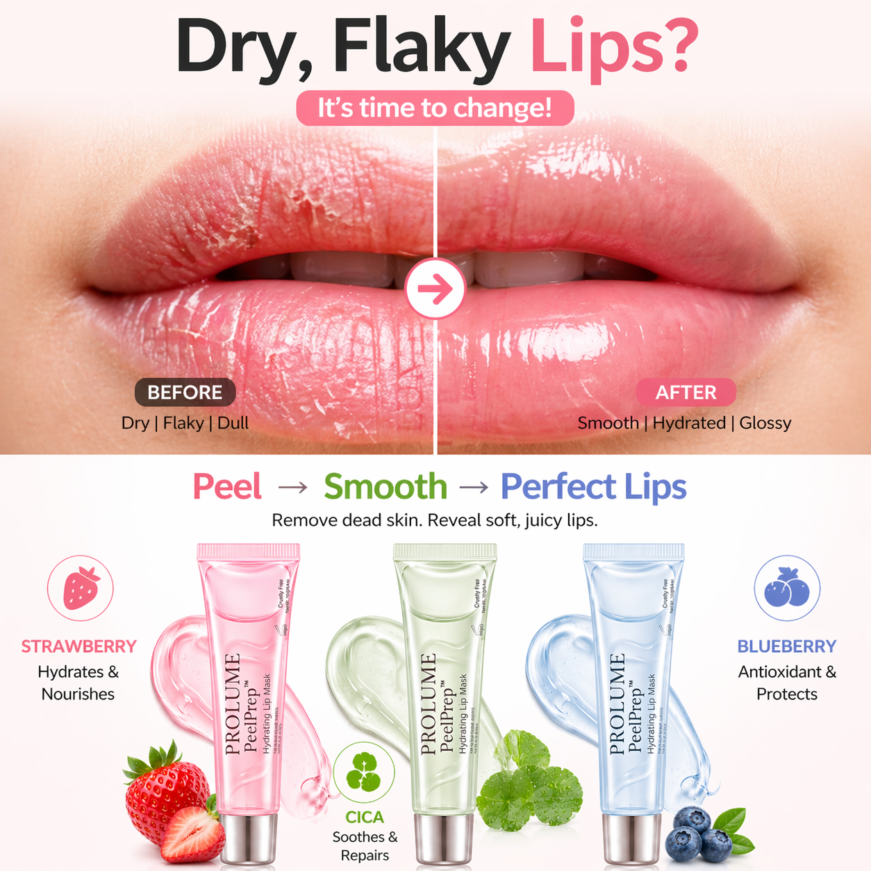 PeelPrep Hydrating Lip Mask Peel-Off Lip Care | Smooth Lip Prep | Instant Hydration-Pack of 3