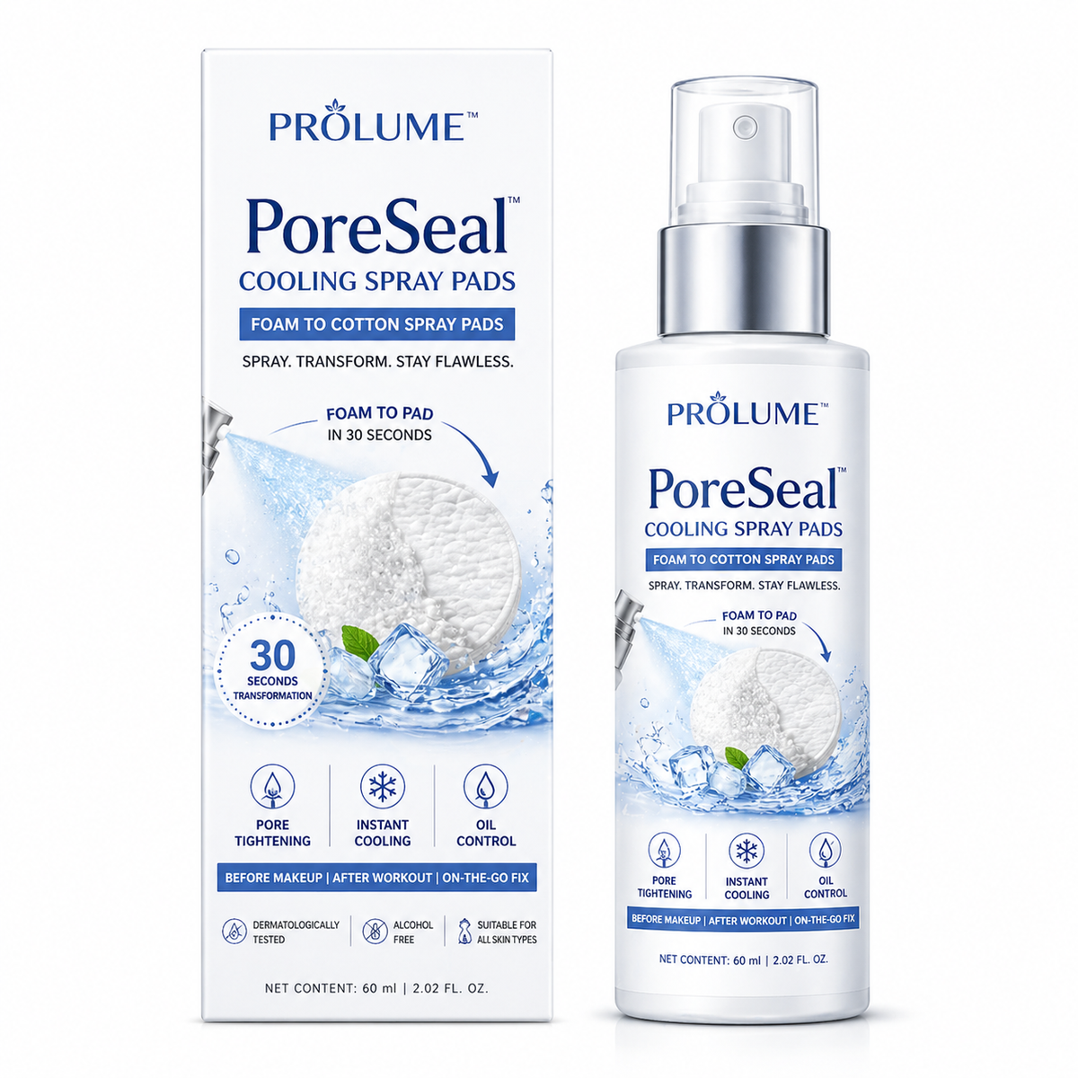 PoreSeal Cooling Spray-to-Cotton Toner Pads