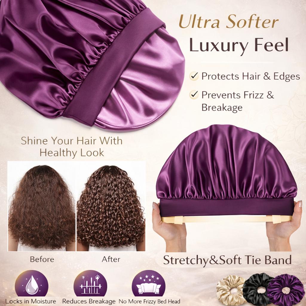 Prolume SilkRest™ Satin Hair Bonnet Set